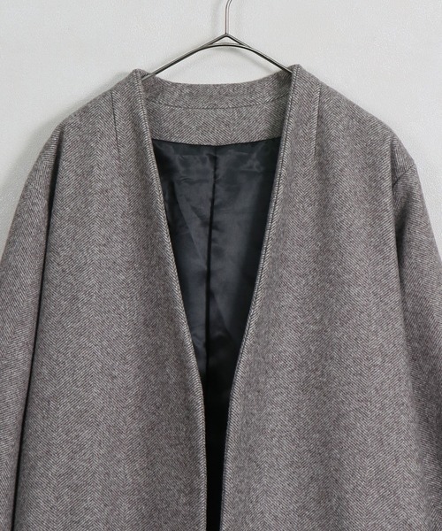 &g'aime（アンジェム）の「【&g'aime】ヘリンボーンノーカラーロングコート（チェスターコート・レディース・ブラック/ブラウン・FREE）」の17枚目の写真