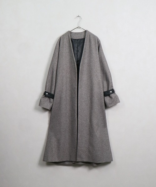 &g'aime（アンジェム）の「【&g'aime】ヘリンボーンノーカラーロングコート（チェスターコート・レディース・ブラック/ブラウン・FREE）」の16枚目の写真