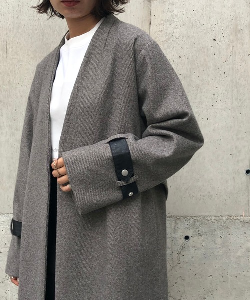 &g'aime（アンジェム）の「【&g'aime】ヘリンボーンノーカラーロングコート（チェスターコート・レディース・ブラック/ブラウン・FREE）」の7枚目の写真