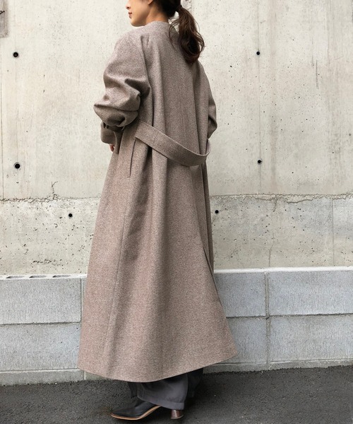 &g'aime（アンジェム）の「【&g'aime】ヘリンボーンノーカラーロングコート（チェスターコート・レディース・ブラック/ブラウン・FREE）」の13枚目の写真