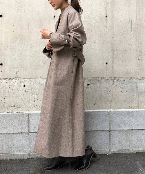 &g'aime（アンジェム）の「【&g'aime】ヘリンボーンノーカラーロングコート（チェスターコート・レディース・ブラック/ブラウン・FREE）」の12枚目の写真