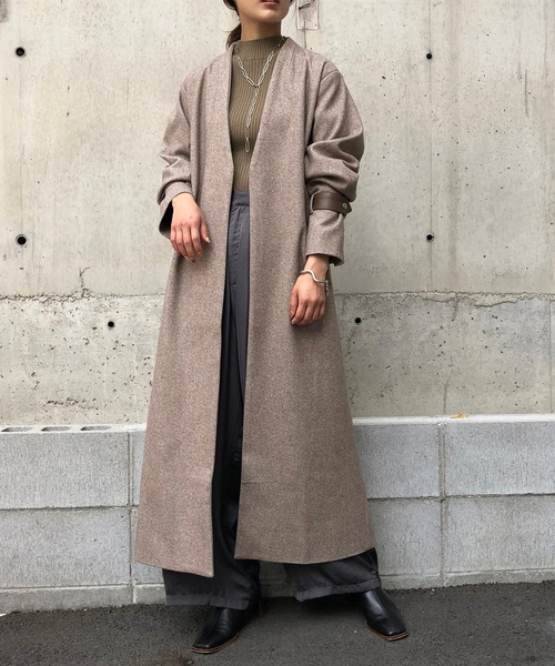 &g'aime（アンジェム）の「【&g'aime】ヘリンボーンノーカラーロングコート（チェスターコート・レディース・ブラック/ブラウン・FREE）」の10枚目の写真