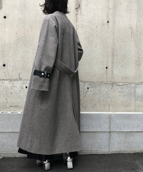 &g'aime（アンジェム）の「【&g'aime】ヘリンボーンノーカラーロングコート（チェスターコート・レディース・ブラック/ブラウン・FREE）」の6枚目の写真