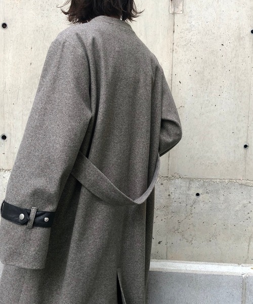 &g'aime（アンジェム）の「【&g'aime】ヘリンボーンノーカラーロングコート（チェスターコート・レディース・ブラック/ブラウン・FREE）」の9枚目の写真