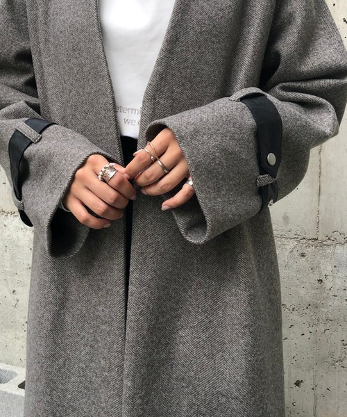 &g'aime（アンジェム）の「【&g'aime】ヘリンボーンノーカラーロングコート（チェスターコート・レディース・ブラック/ブラウン・FREE）」の8枚目の写真