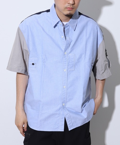 styles（スタイルス）の「EASTLOGUE MA-1 HALF SHIRT 1720SSHS03（シャツ/ブラウス・メンズ・ライトブルー/ネイビー・MEDIUM/LARGE）」の2枚目の写真