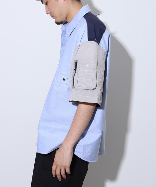 styles（スタイルス）の「EASTLOGUE MA-1 HALF SHIRT 1720SSHS03（シャツ/ブラウス・メンズ・ライトブルー/ネイビー・MEDIUM/LARGE）」の6枚目の写真