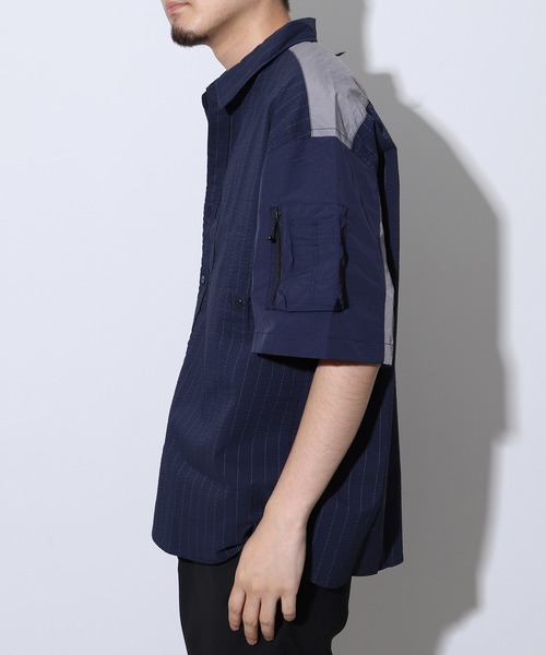 styles（スタイルス）の「EASTLOGUE MA-1 HALF SHIRT 1720SSHS03（シャツ/ブラウス・メンズ・ライトブルー/ネイビー・MEDIUM/LARGE）」の8枚目の写真