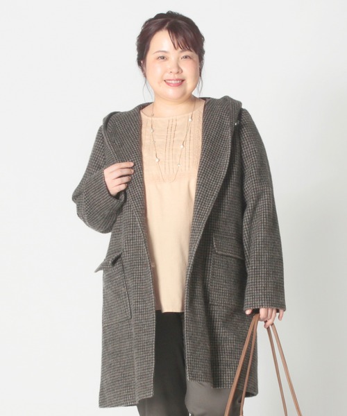 セール 大きいサイズ 千鳥柄フーデッドコート ダッフルコート Mb Mint Breeze エムビーミントブリーズ のファッション通販 Zozotown