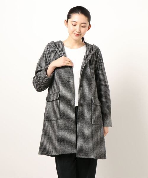 大きいサイズ千鳥柄フーデッドコート コート ダッフルコート 千鳥柄