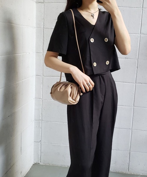 me+em select（ミームセレクト）の「ショートジャケット+ハイウエストワイドパンツ【セットアップ】（セットアップ・レディース・ベージュ/ブラック/ブルー/ブラウン・FREE）」の16枚目の写真