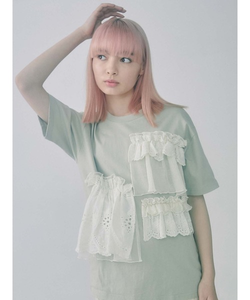 merry jenny（メリージェニー）の「frill frill Tee（Tシャツ/カットソー・レディース・オフホワイト/ブラック/グリーン・FREE）」の3枚目の写真