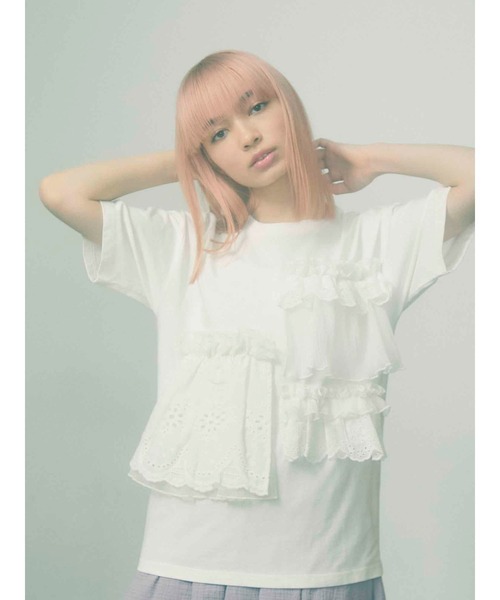 merry jenny（メリージェニー）の「frill frill Tee（Tシャツ/カットソー・レディース・オフホワイト/ブラック/グリーン・FREE）」の4枚目の写真