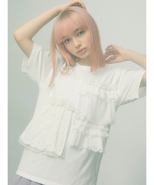merry jenny（メリージェニー）の「frill frill Tee（Tシャツ/カットソー・レディース・オフホワイト/ブラック/グリーン・FREE）」の5枚目の写真