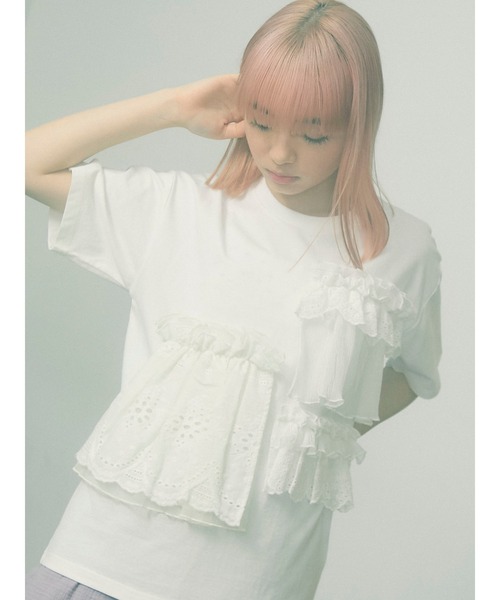 merry jenny（メリージェニー）の「frill frill Tee（Tシャツ/カットソー・レディース・オフホワイト/ブラック/グリーン・FREE）」の6枚目の写真