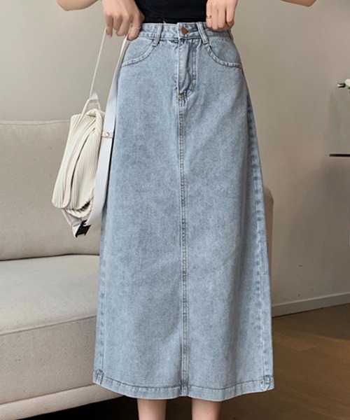 DAY CLOSET（デイ クローゼット）の「レディース キレカジバックスリットデニムスカート（デニムスカート・レディース・インディゴブルー/ライトブルー・S/L/M/XS）」の7枚目の写真