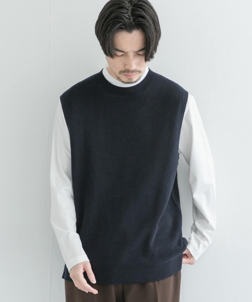 URBAN RESEARCH（アーバンリサーチ）の「ハンドウォッシャブル片畦ニットベスト（ベスト・メンズ・ネイビー/チャコールグレー・LARGE/MEDIUM）」の2枚目の写真