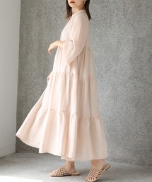 【ZOZO限定】バンドカラ―シアーティアードロングワンピース