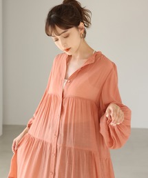 【ZOZO限定】バンドカラ―シアーティアードロングワンピース