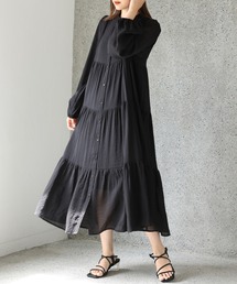 【ZOZO限定】バンドカラ―シアーティアードロングワンピース
