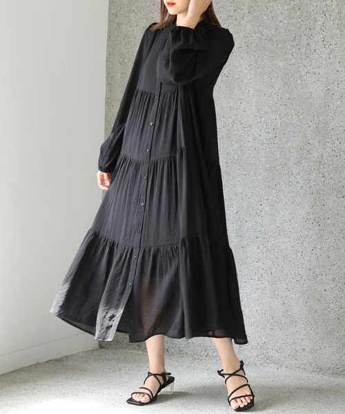 After Claup ワンアフターアナザーナイスクラップ のファッション One After Another Another One Nice Zozo限定 バンドカラ シアーティアードロングワンピース シャツワンピース