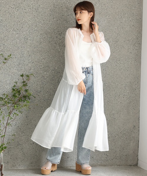one after another NICE CLAUP（ワンアフターアナザーナイスクラップ）の「【ZOZO限定】バンドカラ―シアーティアードロングワンピース（シャツワンピース・レディース・ブラック/ベージュ/オフホワイト/ピンク/オレンジ/ミント・FREE）」の17枚目の写真