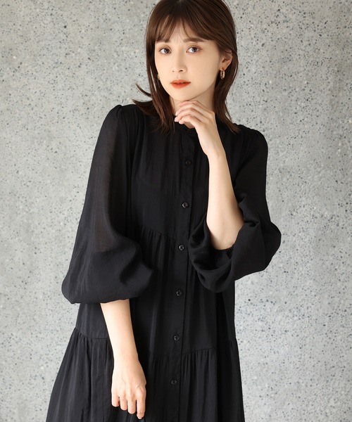 one after another NICE CLAUP（ワンアフターアナザーナイスクラップ）の「【ZOZO限定】バンドカラ―シアーティアードロングワンピース（シャツワンピース・レディース・ブラック/ベージュ/オフホワイト/ピンク/オレンジ/ミント・FREE）」の13枚目の写真