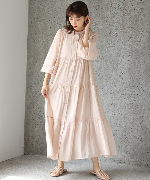 one after another NICE CLAUP（ワンアフターアナザーナイスクラップ）の「【ZOZO限定】バンドカラ―シアーティアードロングワンピース（シャツワンピース・レディース・ブラック/ベージュ/オフホワイト/ピンク/オレンジ/ミント・FREE）」の19枚目の写真