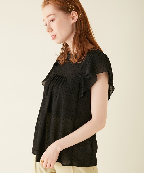 ROPE’ - MADEMOISELLE ROPE&#39;フロッキードットラッフルブラウス MADEMOISELLE ROPE'（マドモアゼル ロペ）の「フロッキードット