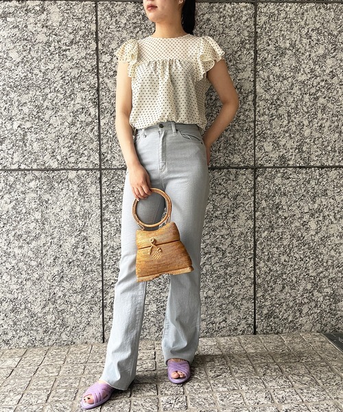 MADEMOISELLE ROPE'（マドモアゼル ロペ）の「フロッキードットラッフルノースリーブブラウス（シャツ/ブラウス・レディース・ホワイト/ブラック/グリーン・38）」の4枚目の写真