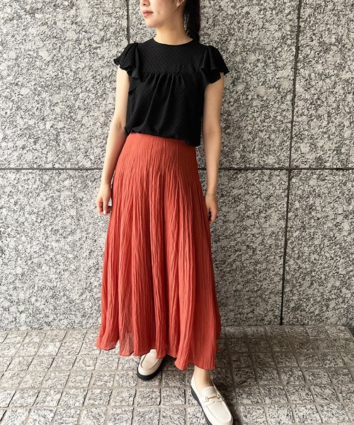 MADEMOISELLE ROPE'（マドモアゼル ロペ）の「フロッキードットラッフルノースリーブブラウス（シャツ/ブラウス・レディース・ホワイト/ブラック/グリーン・38）」の6枚目の写真