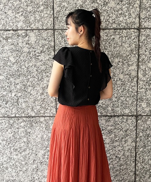 MADEMOISELLE ROPE'（マドモアゼル ロペ）の「フロッキードットラッフルノースリーブブラウス（シャツ/ブラウス・レディース・ホワイト/ブラック/グリーン・38）」の10枚目の写真