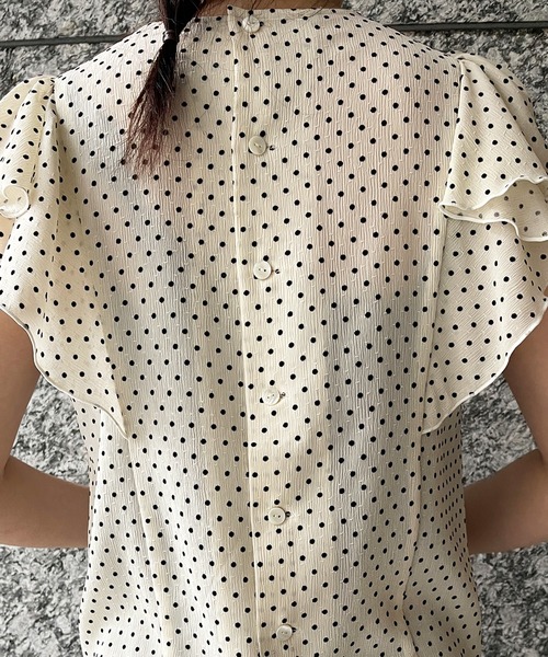 MADEMOISELLE ROPE'（マドモアゼル ロペ）の「フロッキードットラッフルノースリーブブラウス（シャツ/ブラウス・レディース・ホワイト/ブラック/グリーン・38）」の17枚目の写真