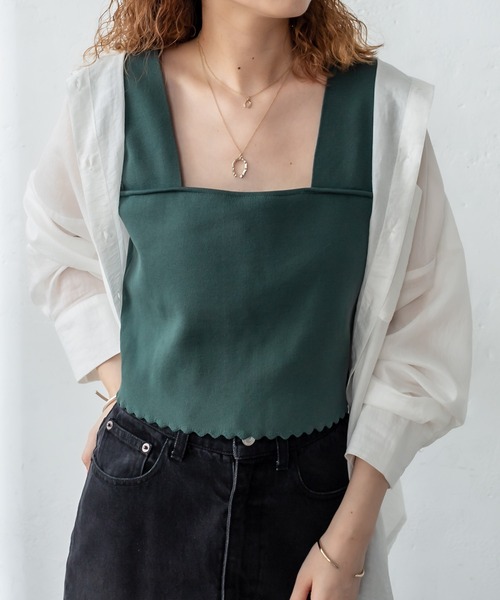 mystic（ミスティック）の「パット付スカラップニットタンクトップ（タンクトップ・レディース・ブラック/ピンク/グリーン/アイボリー・FREE）」の18枚目の写真