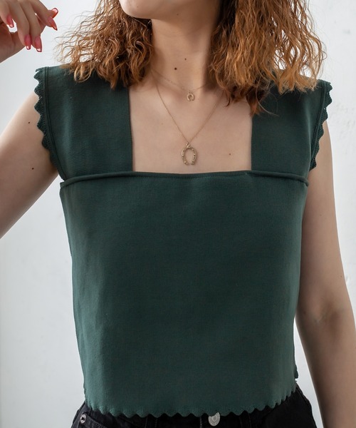 mystic（ミスティック）の「パット付スカラップニットタンクトップ（タンクトップ・レディース・ブラック/ピンク/グリーン/アイボリー・FREE）」の19枚目の写真