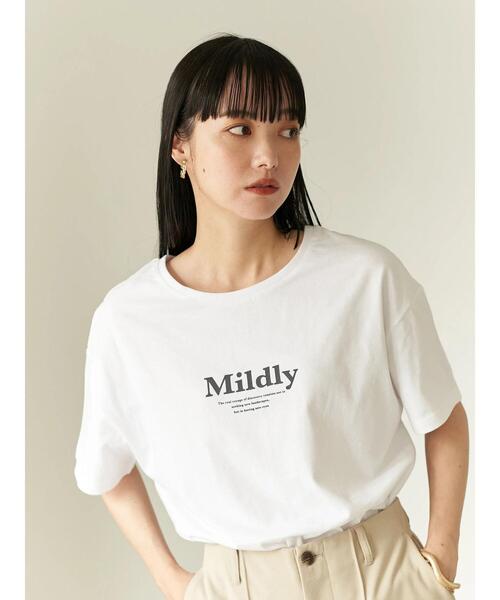 earth music&ecology（アースミュージックアンドエコロジー）の「MildlyロゴTシャツ *（Tシャツ/カットソー・レディース・オフホワイト/チャコールグレー/ライトベージュ/ライトパープル・FREE）」の5枚目の写真
