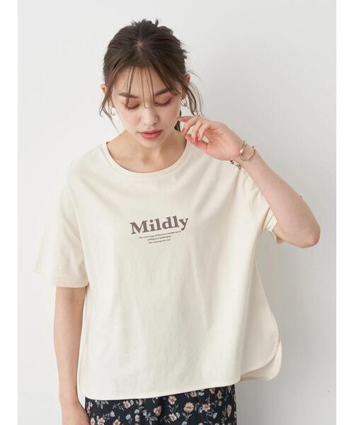 earth music&ecology（アースミュージックアンドエコロジー）の「MildlyロゴTシャツ *（Tシャツ/カットソー・レディース・オフホワイト/チャコールグレー/ライトベージュ/ライトパープル・FREE）」の7枚目の写真