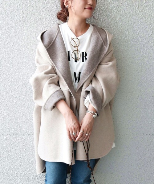 SHIPS any（シップス エニィ）の「SHIPS any: リバー フーデット ミディ コート（その他アウター・レディース・ベージュ/ライトグリーン・ONE SIZE）」の4枚目の写真