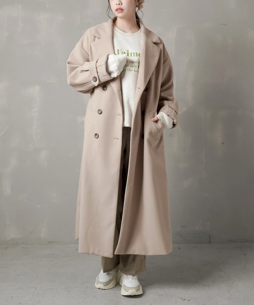 SPINNS(スピンズ)の「オーバーサイズフェイクウールトレンチコート(トレンチコート・レディース・ブラック/ベージュ/オレンジ/モカ・ONESIZE)」の3枚目の写真