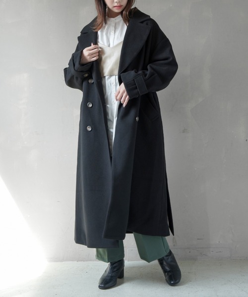 SPINNS(スピンズ)の「オーバーサイズフェイクウールトレンチコート(トレンチコート・レディース・ブラック/ベージュ/オレンジ/モカ・ONESIZE)」の8枚目の写真