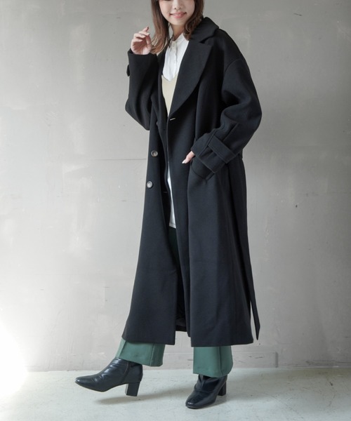 SPINNS(スピンズ)の「オーバーサイズフェイクウールトレンチコート(トレンチコート・レディース・ブラック/ベージュ/オレンジ/モカ・ONESIZE)」の20枚目の写真