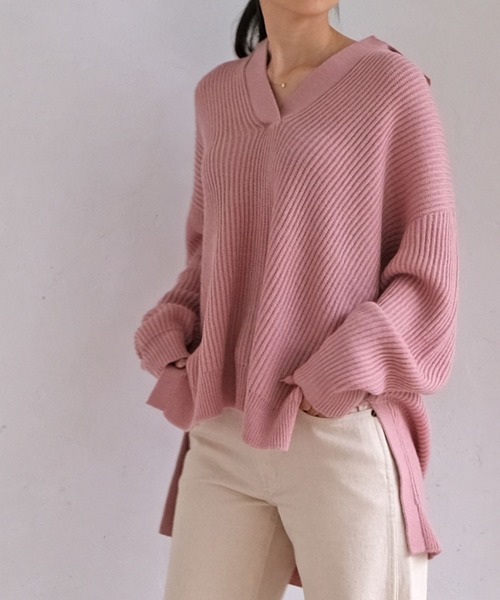 AKTE（アクテ）の「スキッパーニットプルオーバー（ニット/セーター・レディース・ピンク/グリーン・FREE）」の2枚目の写真