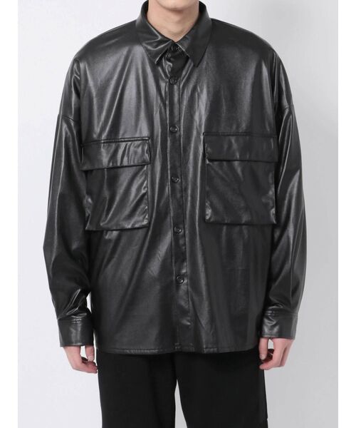 COTORICA（コトリカ）の「フェイクレザーCPOシャツ（シャツ/ブラウス・メンズ・ブラック・LARGE/MEDIUM）」の3枚目の写真