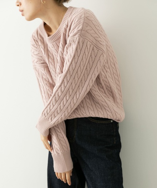 URBAN RESEARCH Sonny Label（アーバンリサーチサニーレーベル）の「『UR TECH』　ウォッシャブルニットケーブルプルオーバー（ニット/セーター・レディース・ピンク/ネイビー/チャコールグレー/ライトベージュ・FREE）」の4枚目の写真