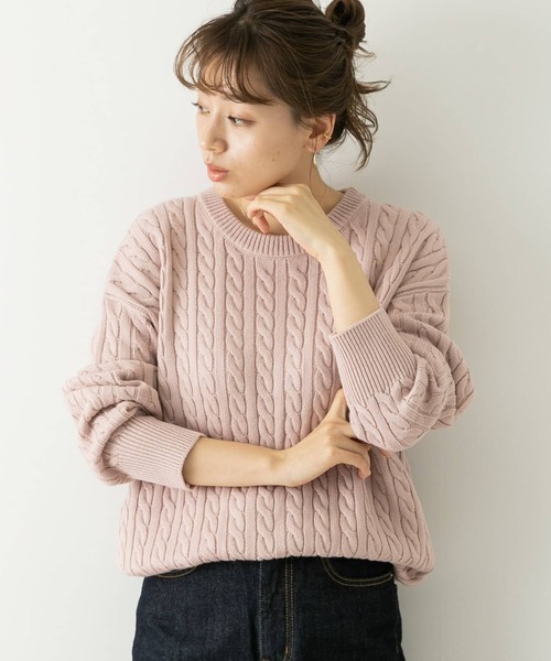 URBAN RESEARCH Sonny Label（アーバンリサーチサニーレーベル）の「『UR TECH』　ウォッシャブルニットケーブルプルオーバー（ニット/セーター・レディース・ピンク/ネイビー/チャコールグレー/ライトベージュ・FREE）」の6枚目の写真
