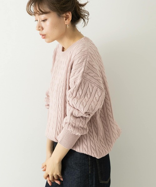 URBAN RESEARCH Sonny Label（アーバンリサーチサニーレーベル）の「『UR TECH』　ウォッシャブルニットケーブルプルオーバー（ニット/セーター・レディース・ピンク/ネイビー/チャコールグレー/ライトベージュ・FREE）」の7枚目の写真