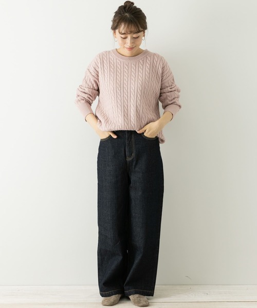 URBAN RESEARCH Sonny Label（アーバンリサーチサニーレーベル）の「『UR TECH』　ウォッシャブルニットケーブルプルオーバー（ニット/セーター・レディース・ピンク/ネイビー/チャコールグレー/ライトベージュ・FREE）」の8枚目の写真