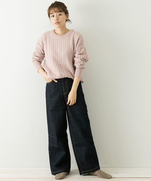 URBAN RESEARCH Sonny Label（アーバンリサーチサニーレーベル）の「『UR TECH』　ウォッシャブルニットケーブルプルオーバー（ニット/セーター・レディース・ピンク/ネイビー/チャコールグレー/ライトベージュ・FREE）」の9枚目の写真