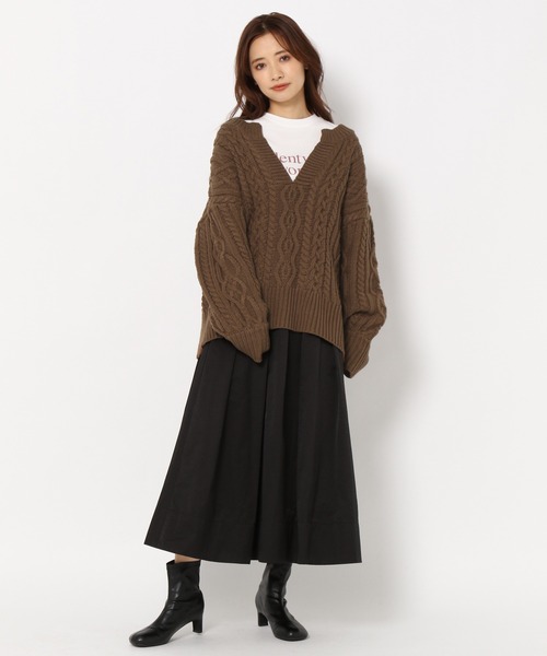 mysty woman（ミスティウーマン）の「キーネックケーブルプルオーバー 258224（ニット/セーター・レディース・アイボリー/カーキ/ライトグレー/ブラウン/ピンク/モカ・FREE）」の7枚目の写真