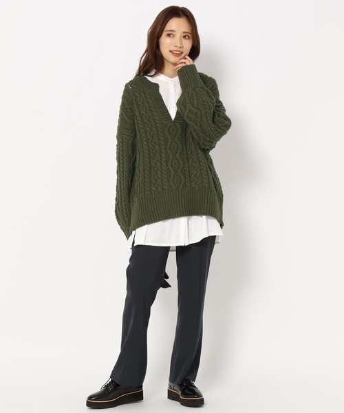 mysty woman（ミスティウーマン）の「キーネックケーブルプルオーバー 258224（ニット/セーター・レディース・アイボリー/カーキ/ライトグレー/ブラウン/ピンク/モカ・FREE）」の9枚目の写真